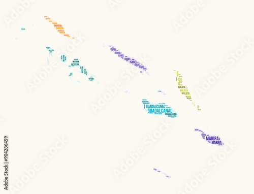 Solomon Islands regions word cloud. Country logo design. Regions typography style vector image. Solomon Islands colored text cloud. Classy vector illustration.
