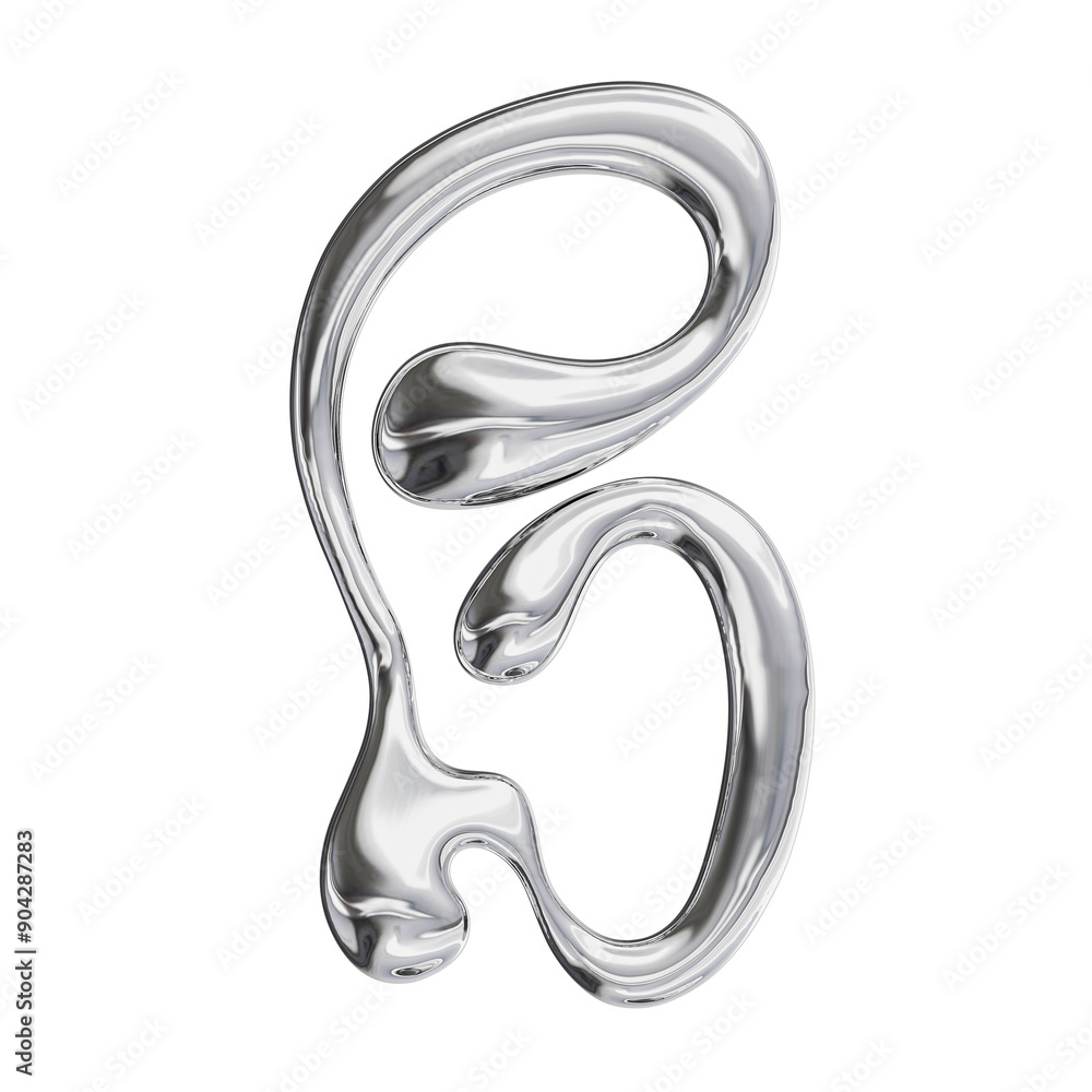 3D Font Y2K Liquid Metallic Chrome Letter B 3D Font Y2K Liquid Metallic Chrome Letter B