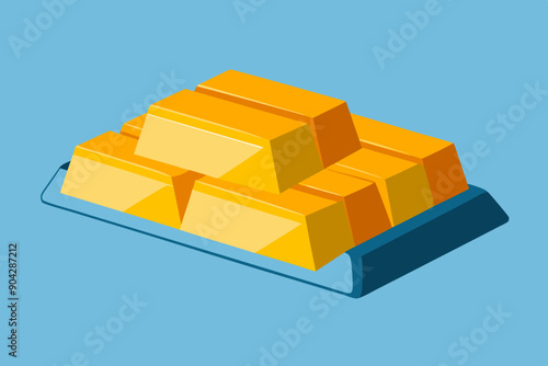 Shiny golden bars on blue background