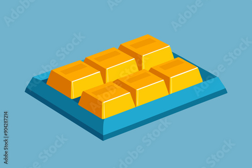 Shiny golden bars on blue background