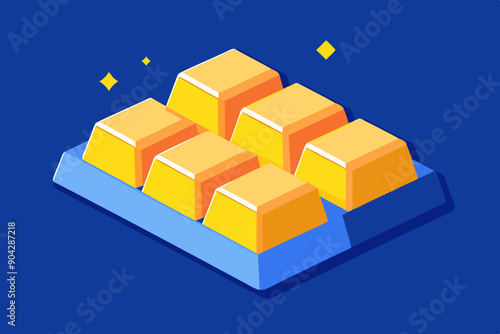 Shiny golden bars on blue background