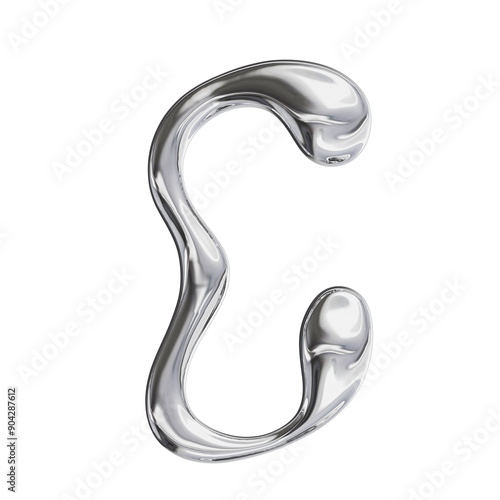 3D Font Y2K Liquid Metallic Chrome Letter C 