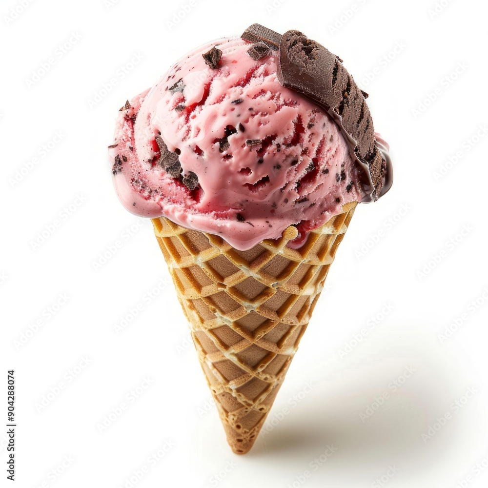 Medium shot of chocolate Ice cream on wooden stick, isolated on a white background Medium shot of chocolate Ice cream on wooden stick, isolated on a white background