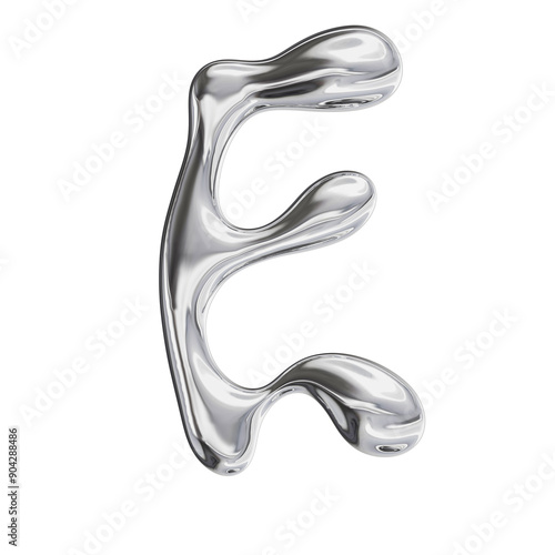 3D Font Y2K Liquid Metallic Chrome Letter E 