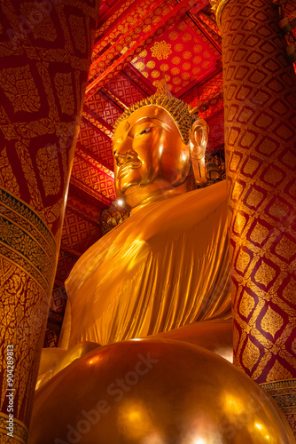 AYUTTHAYA, THAILAND - June 4, 2024 : Buddha statue at Wat Phanan Choeng temple at Wat Phananchoeng, Ayutthaya, Thailand. photo