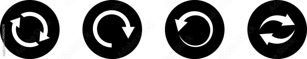 Refresh icon set. Reload icon, Update icon, convert icon set. Black background. Vector illustration. Refresh icon set. Reload icon, Update icon, convert icon set. Black background. Vector illustration.