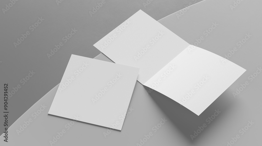 Bi fold brochure mock up isolated on white background. Square bi fold brochure. 3D illustration Bi fold brochure mock up isolated on white background. Square bi fold brochure. 3D illustration