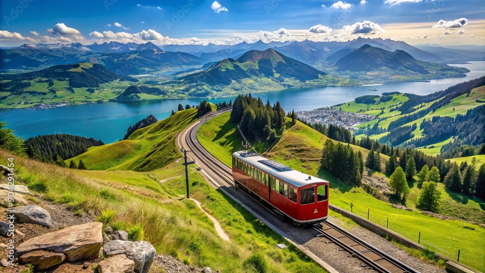 Rigi bahn electric cable tram winds its way up majestic Mt Rigi in ...