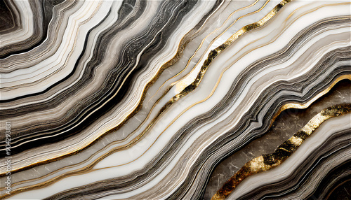 Flat lay abstract surface of brushed zebra calcite stone slab texture background with space to copy, panoramic view