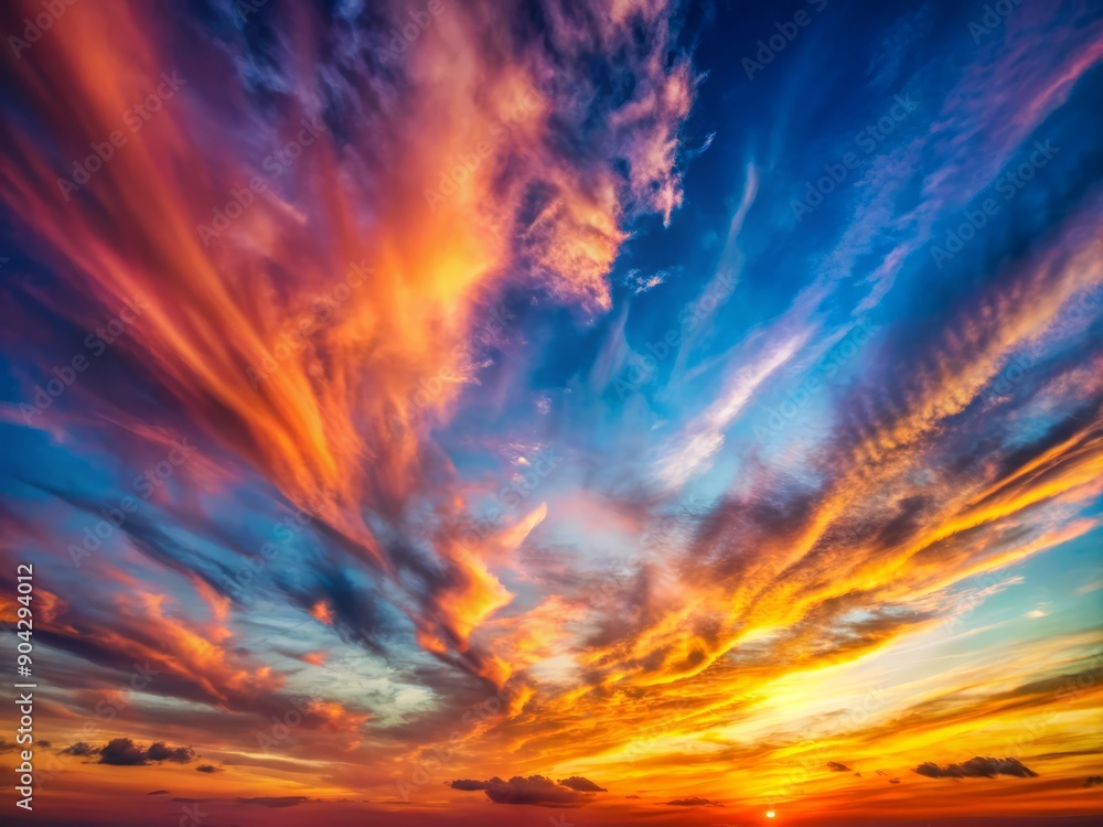 Vibrant multicolored cloudy sky at sunset with soft gradient hues, textured wispy clouds, and abstract natural background evoking a serene and peaceful atmosphere. Vibrant multicolored cloudy sky at sunset with soft gradient hues, textured wispy clouds, and abstract natural background evoking a serene and peaceful atmosphere.