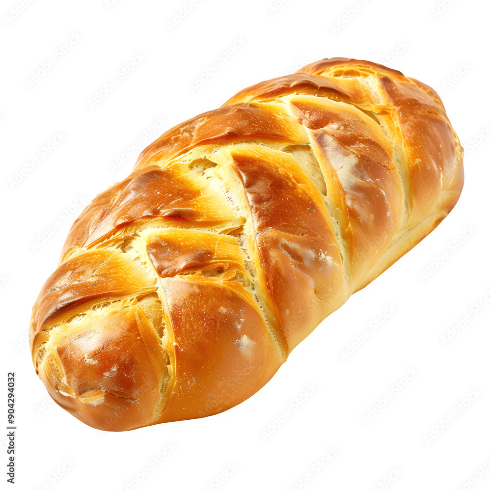 Golden braided bread loaf on transparent background