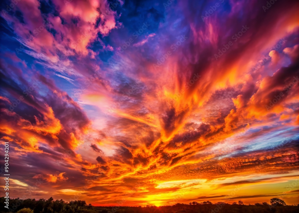 Obraz premium Vibrant orange, pink, and purple hues dance across a textured, abstract sky at sunset, featuring a stunning gradient of colors in a breathtaking natural backdrop.