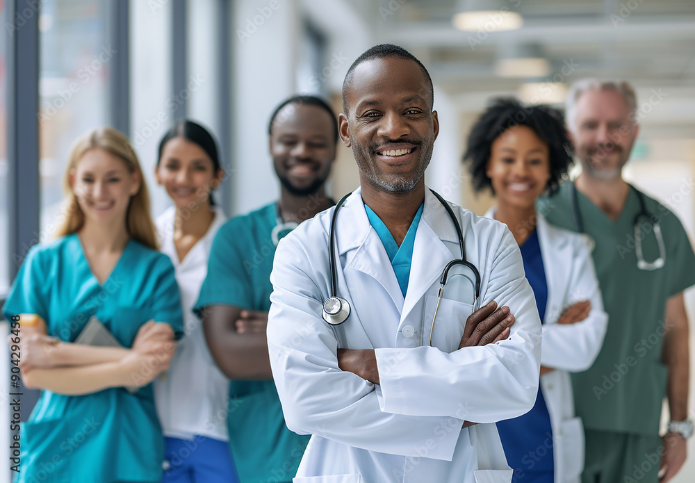 Team of Smiling Medical Professionals with Clipboards Team of Smiling Medical Professionals with Clipboards