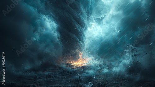 Powerful hurricane is making landfall on a desolate landscape, bringing with it strong winds, heavy rain, and the threat of destruction