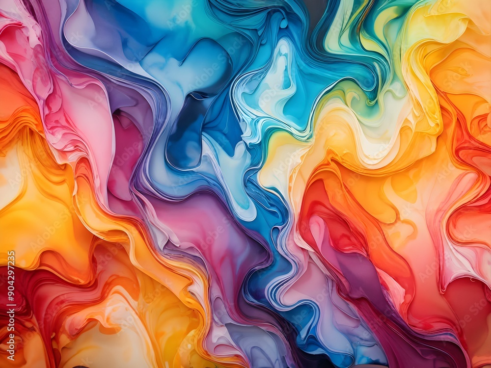 Fototapeta premium abstract colorful wavy layered paper background, colorful abstract psychedelic liquid and fluid background pattern, Abstract colorful background, Rainbow blurred texture, bright Abstract watercolor