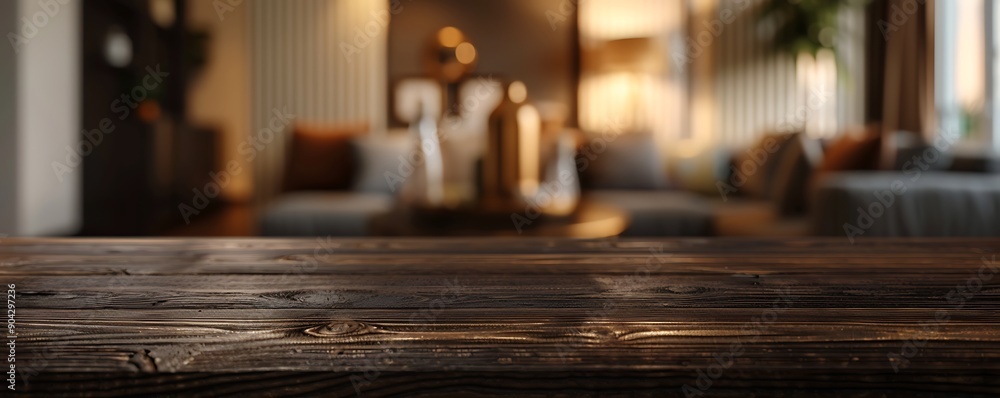 Dark wooden table, blurred living room, brown grain texture, product display montage, focus right, bokeh, home decor, real photo. Dark wooden table, blurred living room, brown grain texture, product display montage, focus right, bokeh, home decor, real photo.