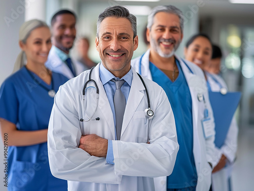 Team of Smiling Medical Professionals with Clipboards