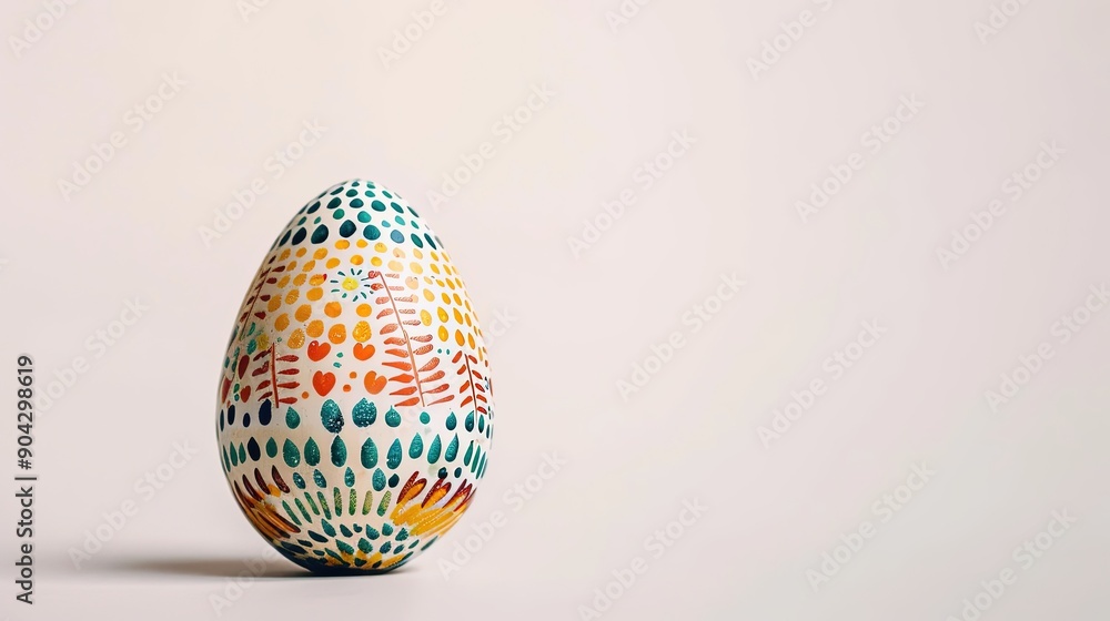 Geometric Patterned Easter Egg in Minimalistic Design with White Background and Copy Space Geometric Patterned Easter Egg in Minimalistic Design with White Background and Copy Space