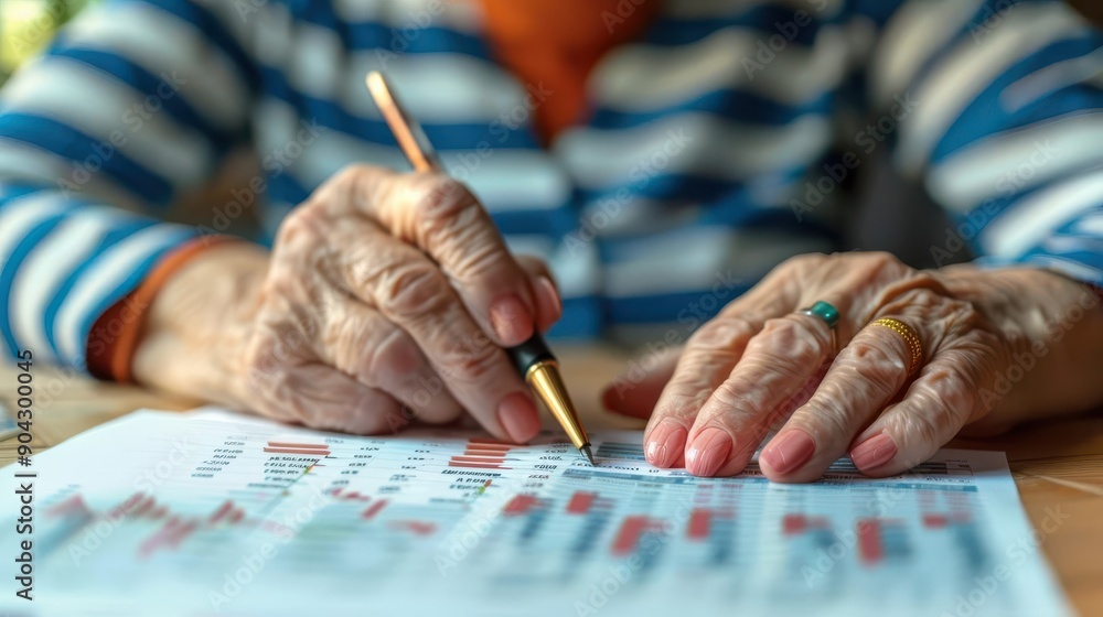 Obraz premium Senior caregiver with financial statements, water color style, accountability
