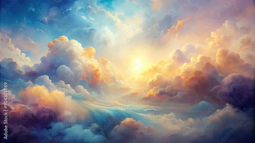 Abstract painting of a dreamy cloudscape with soft colors and layers of texture, sky, clouds, art, painting, abstract, dreamy Abstract painting of a dreamy cloudscape with soft colors and layers of texture, sky, clouds, art, painting, abstract, dreamy