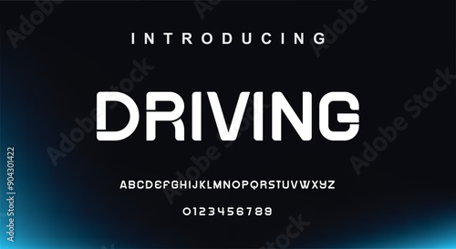 Driving Trendy font. Minimalistic style alphabet. Decorative typeface. Letters for your design. Vector font