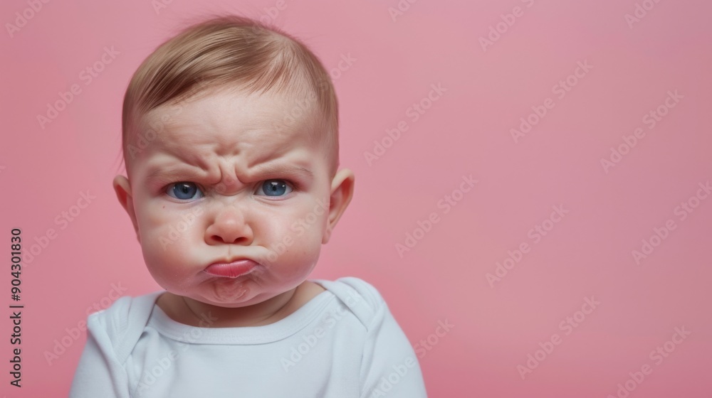 Unhappy and dissatisfied toddler baby isolated on a pink studio background. Crying kid or child showing frustration and negative Unhappy and dissatisfied toddler baby isolated on a pink studio background. Crying kid or child showing frustration and negative