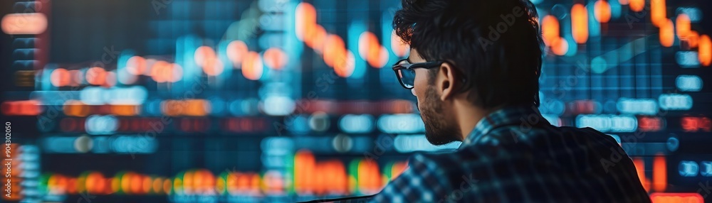 Man Looking at Stock Market Data. Man Looking at Stock Market Data.