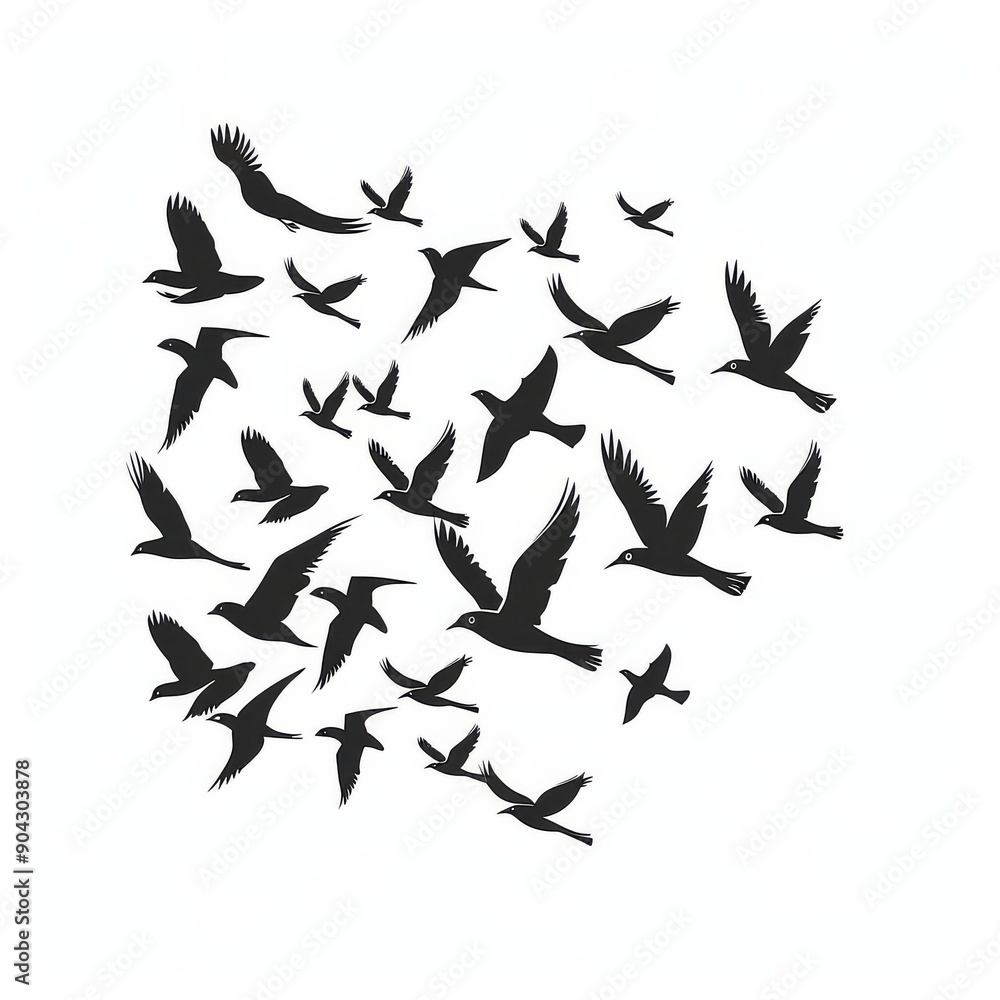 A silhouette of flying birds on a white background. Inspirational body flash tattoo ink. Vector. A silhouette of flying birds on a white background. Inspirational body flash tattoo ink. Vector.