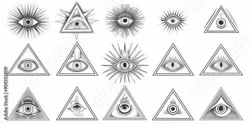 Tattoo design depicting the all-seeing eye within a triangle with rays of light photo