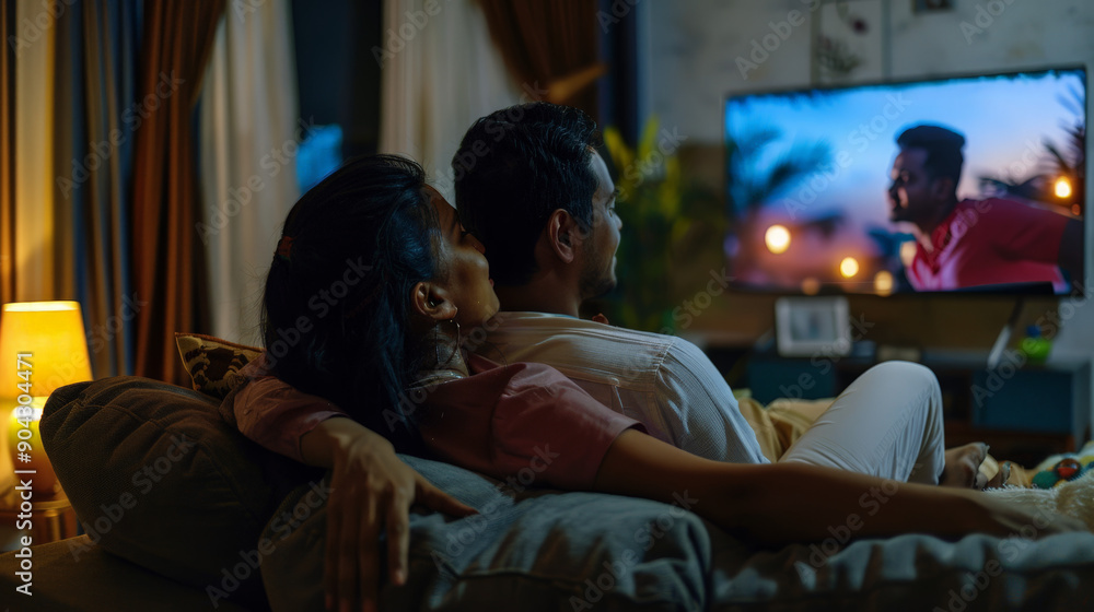 young indian couple watching tv young indian couple watching tv