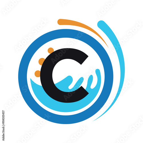 Initial laundry Logo combine with letter C vector template