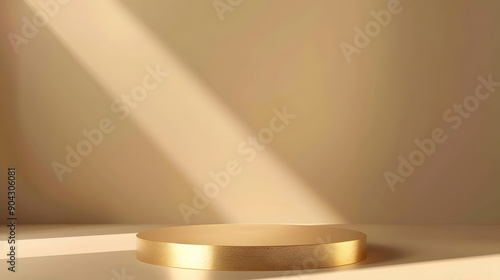 Minimalist golden podium with sunlight.