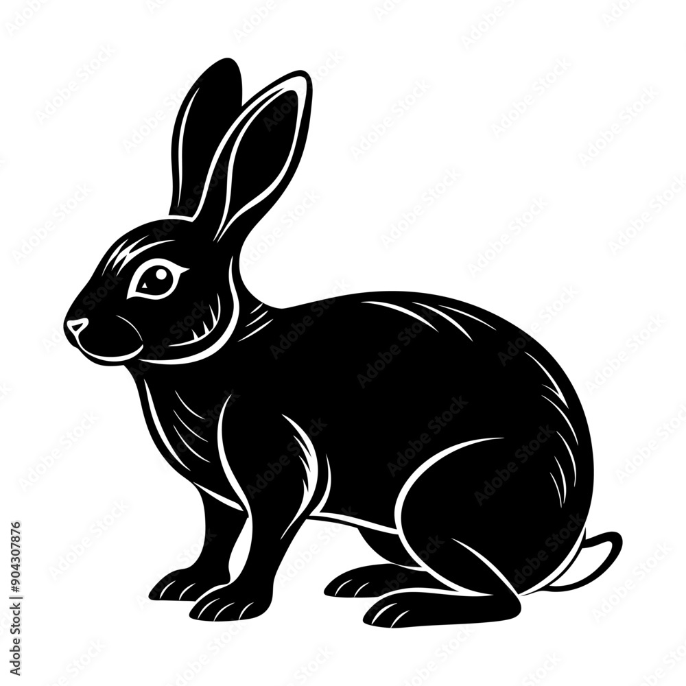 Fototapeta premium a black and white drawing of a rabbit with big eyes