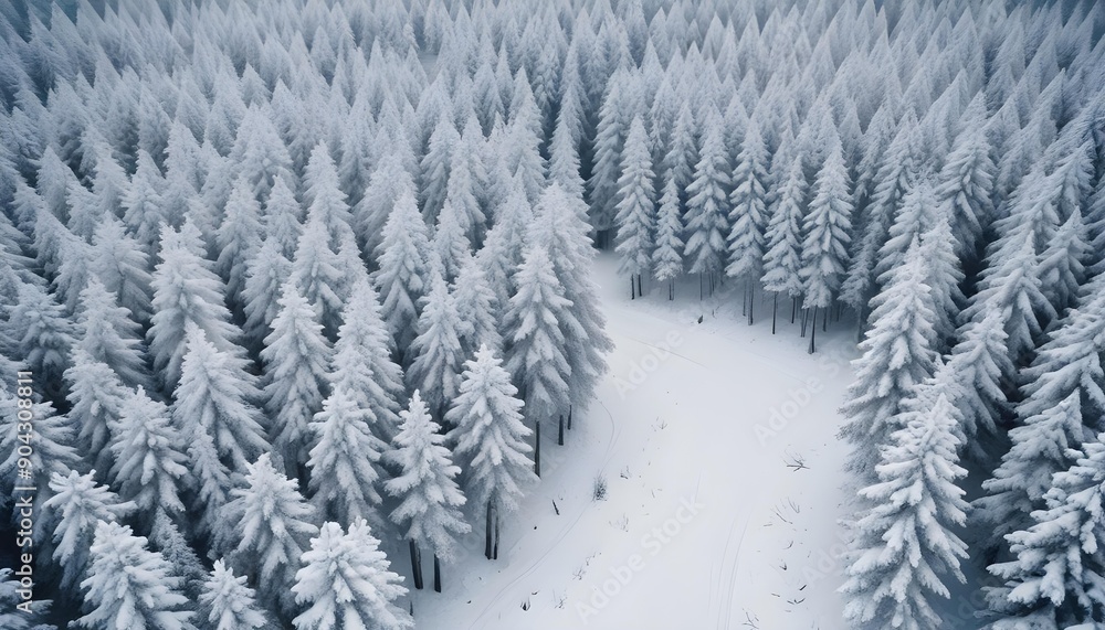Forest in snow. Snowy forest road. Forest road from above Forest in snow. Snowy forest road. Forest road from above