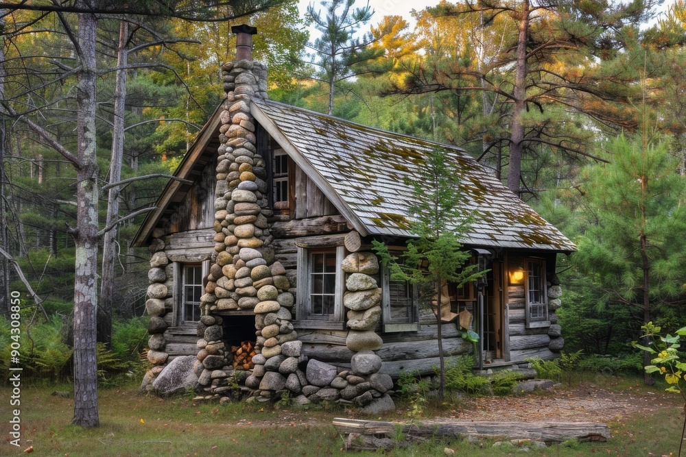 Charming rustic cabin with stone chimney Charming rustic cabin with stone chimney