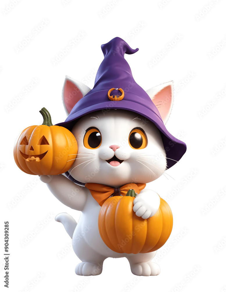 3D cute happy cartoon cat with Halloween pumpkin, isolated on transparent background, png
3D cute happy cartoon cat with Halloween pumpkin, isolated on transparent background, png