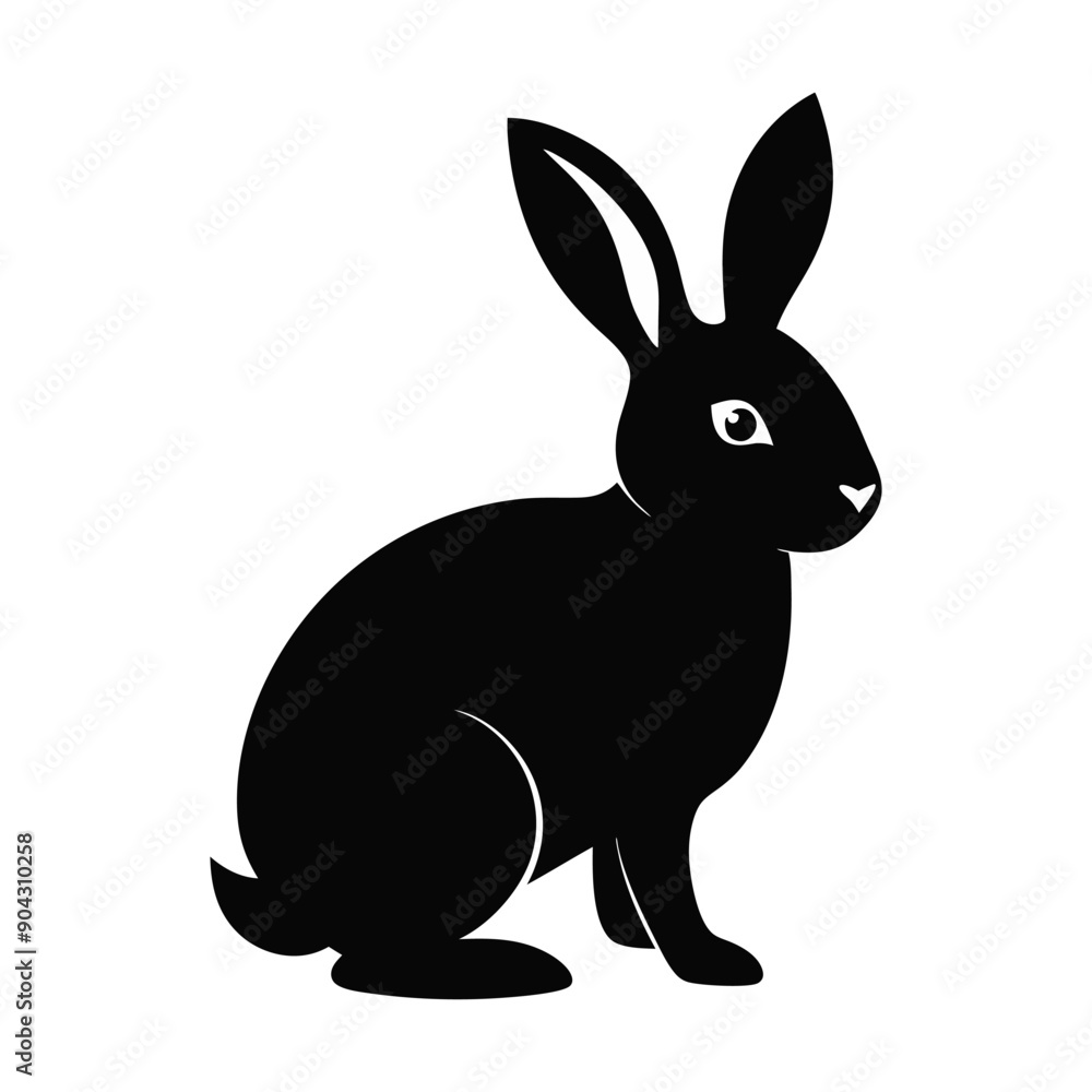 Silhouette of rabbit isolated on white background