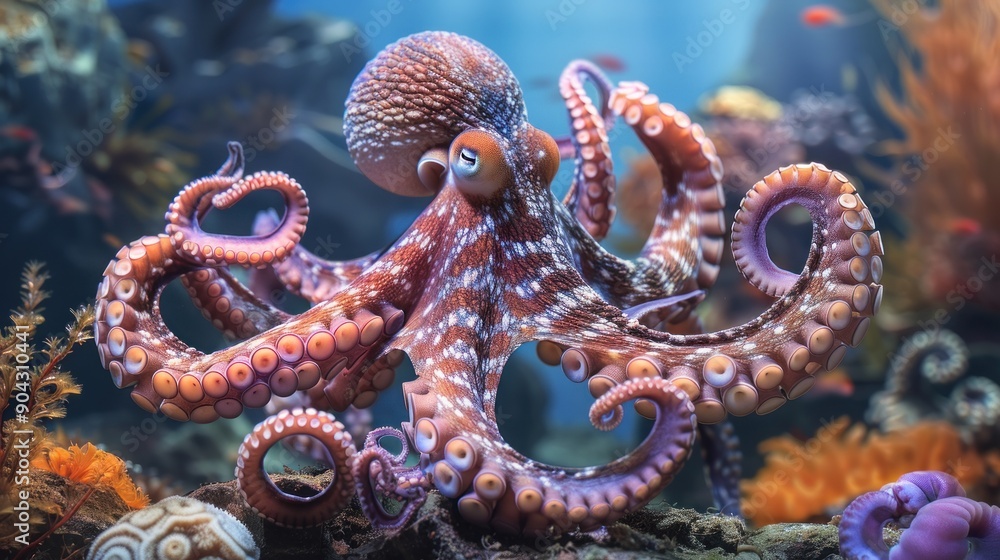 Octopus with Tentacles Spread Out in an Aquarium. Octopus with Tentacles Spread Out in an Aquarium.