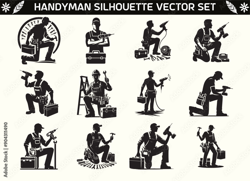 Handyman Silhouette Vector Illustration Set Handyman Silhouette Vector Illustration Set