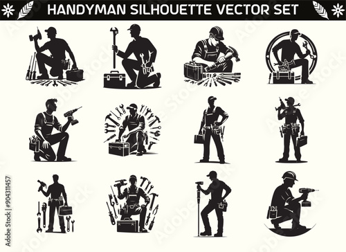Handyman Silhouette Vector Illustration Set