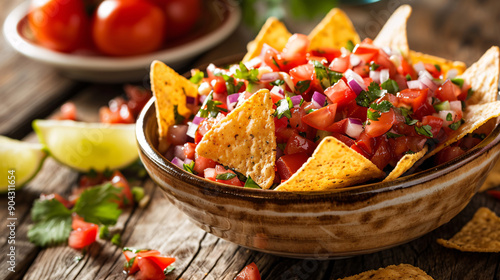 Bowl of fresh salsa with crispy tortilla chips