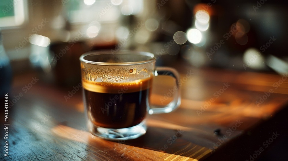 a transparent glass mug with espresso coffee, minimalistic, still life a transparent glass mug with espresso coffee, minimalistic, still life
