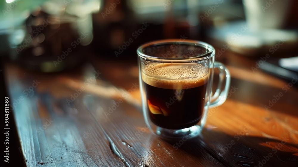 a transparent glass mug with espresso coffee, minimalistic, still life a transparent glass mug with espresso coffee, minimalistic, still life