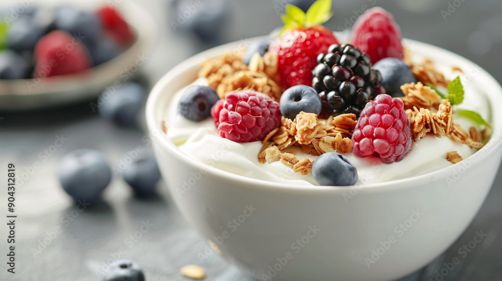 Bowl of granola with yogurt and fresh berries Bowl of granola with yogurt and fresh berries