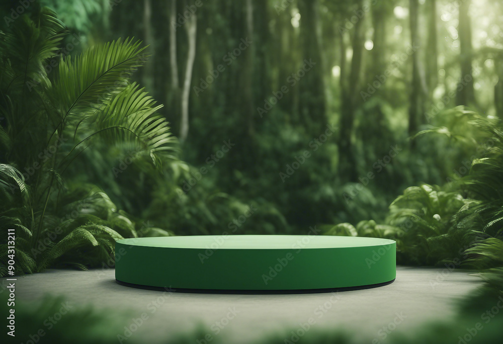 Green podium in tropical forest for product presentation and green wall Green podium in tropical forest for product presentation and green wall