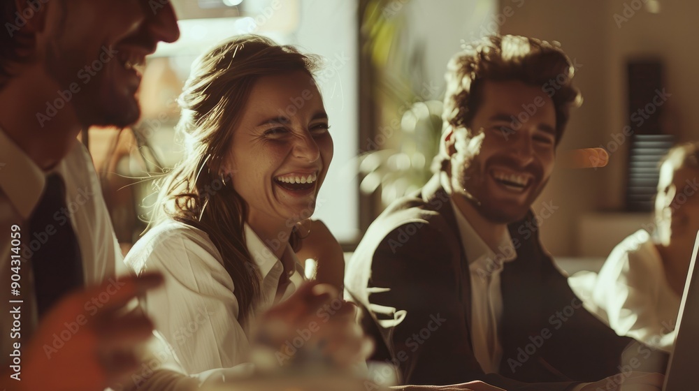 Happy businessman is laughing happily in a meeting with his co-workers.He's the one that brings humour to the team Happy businessman is laughing happily in a meeting with his co-workers.He's the one that brings humour to the team