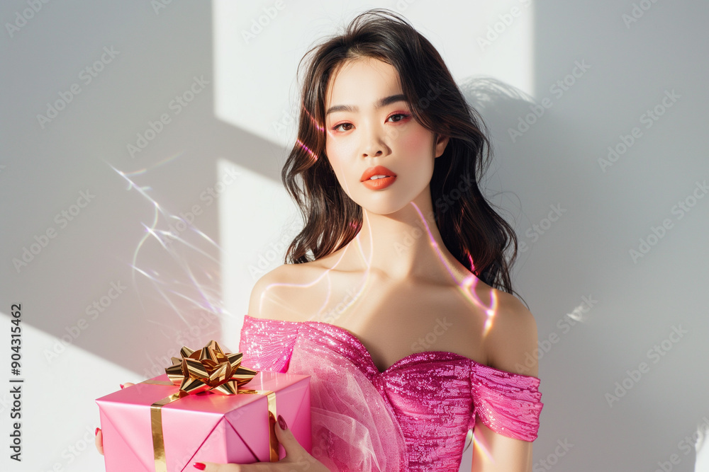 Women with natural beauty holding gift Women with natural beauty holding gift