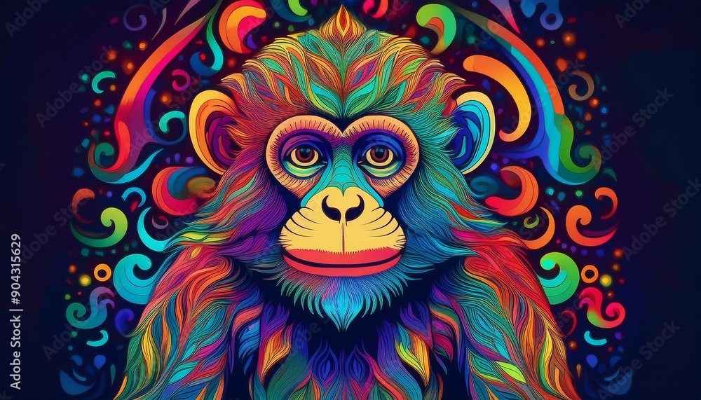 Fototapeta premium Psychadelic theme Monkey. Chinese New Year symbol