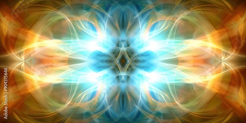 Radiant starburst pattern with glowing blue and gold lights capturing the brilliance and beauty 