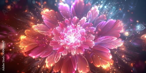 Vibrant blossoming flower radiating in a cosmic backdrop symbolizing growth and cosmic beauty 